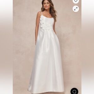 NEW Lulus Dreamy Forever White Taffeta Rosette Maxi Dress Bridal Bride